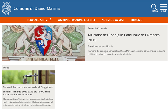 Homepage del sito istituzionale del Comune di Diano Marina