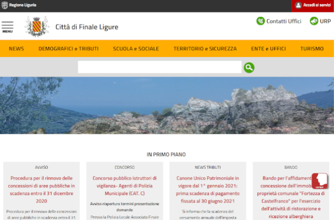Homepage del sito istituzionale del Comune di Finale Ligure