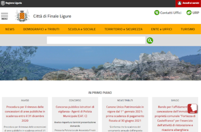 Homepage del sito istituzionale del Comune di Finale Ligure