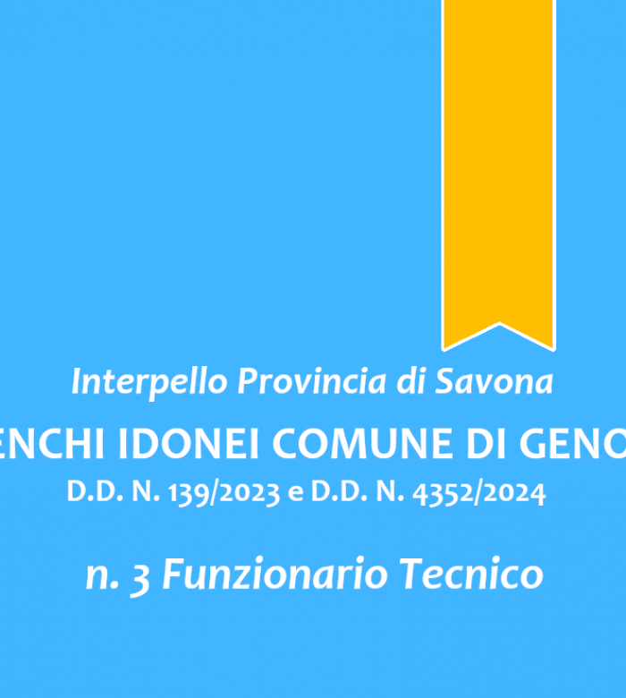 Interpello Provincia di Savona - Elenco idonei Comune di Genova