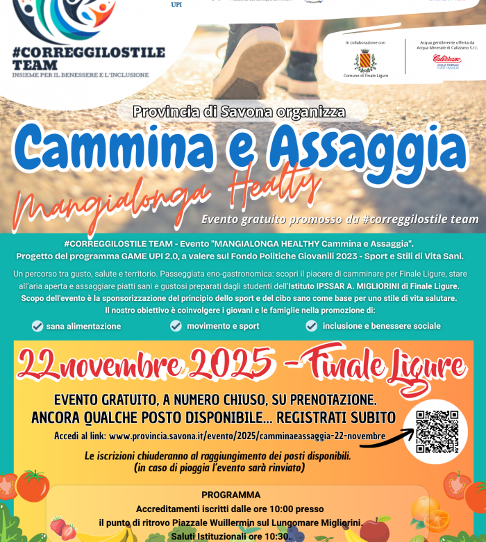 "MANGIALONGA HEALTHY Cammina e Assaggia" - 22 novembre 2025 Finale Ligure