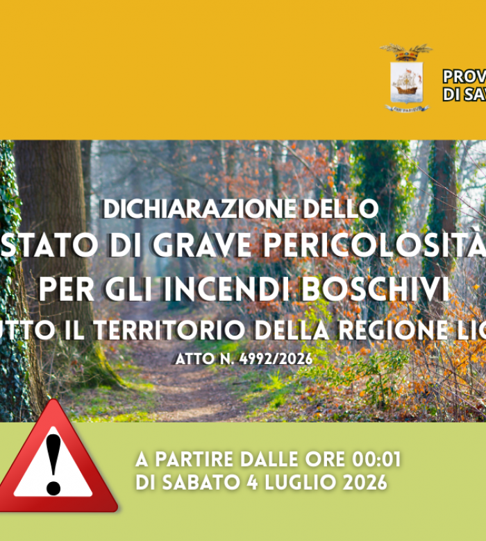 Dichiarazione dello stato di grave pericolosità per gli incendi boschivi su tutto il territorio della Regione Liguria Dichiarazione dello stato di grave pericolosità per gli incendi boschivi su tutto il territorio della Regione Liguria