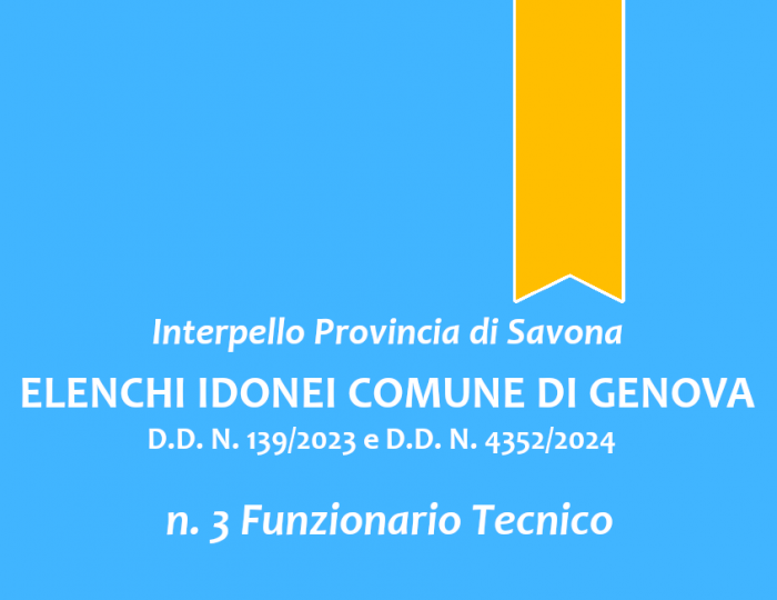 Interpello Provincia di Savona - Elenco idonei Comune di Genova