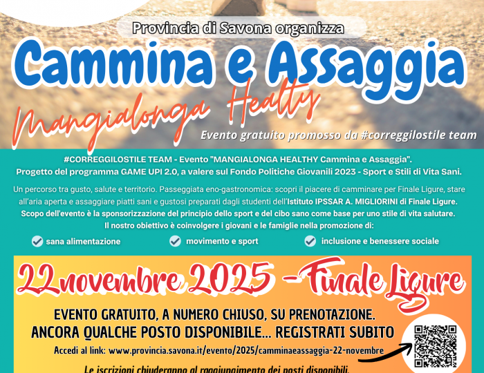 "MANGIALONGA HEALTHY Cammina e Assaggia" - 22 novembre 2025 Finale Ligure