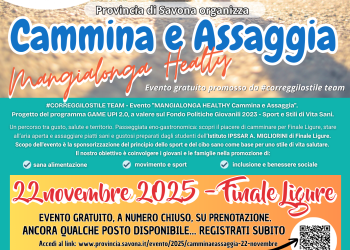 "MANGIALONGA HEALTHY Cammina e Assaggia" - 22 novembre 2025 Finale Ligure